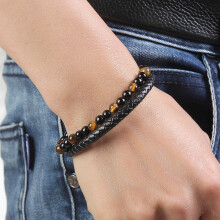 Hematit Svart Obsidian Tigeröga Armband för Herr och Dam