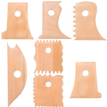 7-Pc Pottery Tools Set: Foot Shaper, Trimming & Texture Ribs for Clay—Beech Wood, Compatible with Ceramics