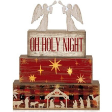 4 Pcs Wooden Christmas Nativity Tiered Tray Decor Rustic Wood Angel Block Sign Gift Kitchen Centerpiece Nativity Scene Table Decor (Jesus)