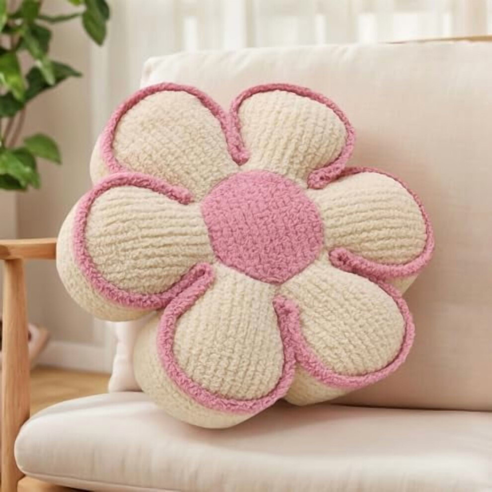 Beige daisy-shaped throw pillow 16 inch