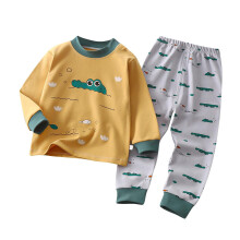 abtuhar Pyjamas til småbørn, baby drenge med print, langærmet top og bukser, bomuld, 2-delt pyjamassæt, gul, 2-4 år