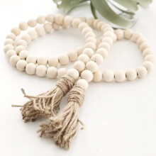 58 Inches Wood Bead Garland with Tassel,Farmhouse Rustic Prayer Boho Wooden Beads for Tiered Tray Coffee Table Mantel Decor (1 Pack)