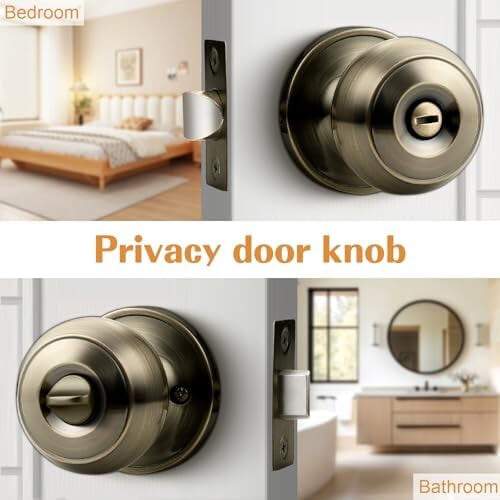 Bed/Bath Keyless Privacy Interior Door Knobs, Antique Brass Door Knobs 3 Pack 2