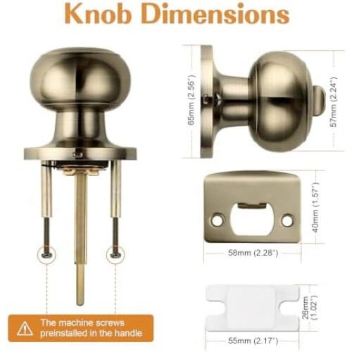 Bed/Bath Keyless Privacy Interior Door Knobs, Antique Brass Door Knobs 3 Pack 1