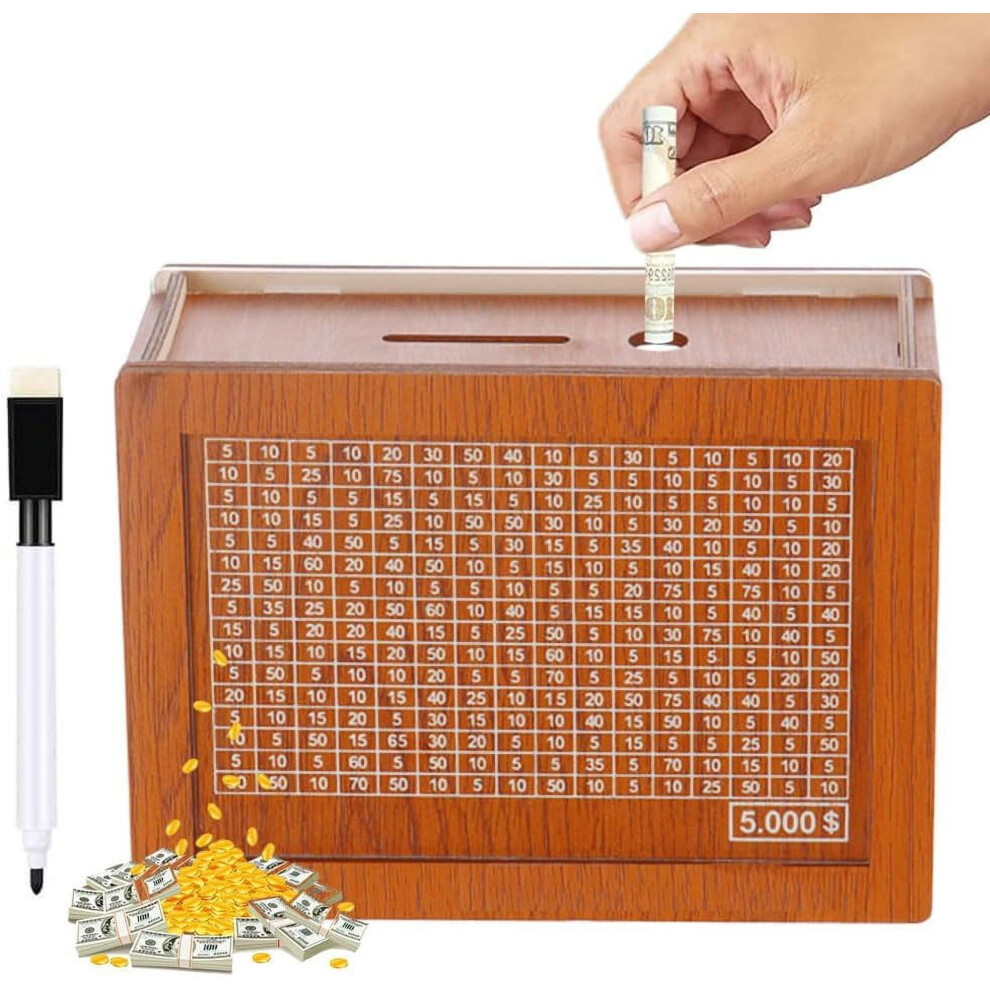 Wooden Cash Vault Savings Box Â 10,000 Challenge, Money Target & Numbers, Compatible With Standard Bills 9159805766343