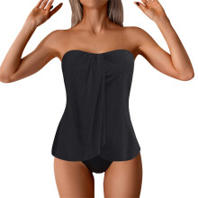 Costumi da bagno tankini da donna, costume da bagno a fascia senza spalline, costume da bagno snellente alla moda in tinta unita, costume da bagno a