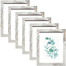 Ensemble de 6 cadres photo 8x10 pouces, blanc vieilli, pour photos 5x7 pouces avec passe-partout ou 8x10 pouces sans passe-partout.