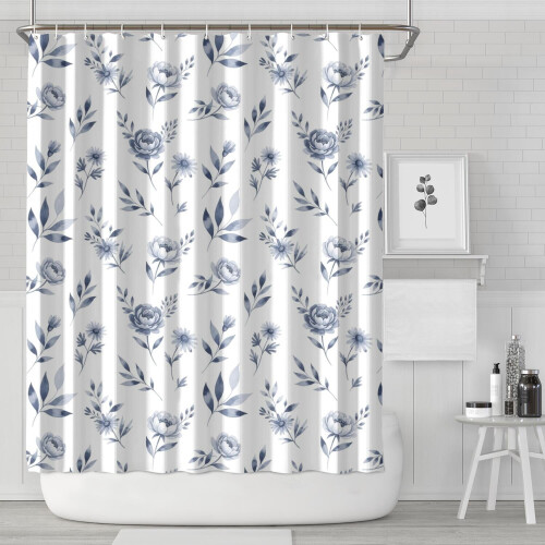 Cortina de chuveiro com estampa floral, 84x72 polegadas, com 12 ganchos.