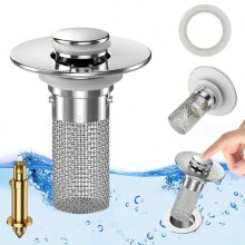 Universal Bathroom & Kitchen Sink Stopper, Stainless Steel Filter Basket (2 Pack)