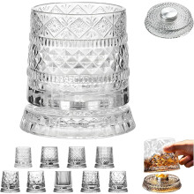 360 Rotating Crystal Whiskey Glass, Spinning Old Fashioned Rocks Glass for Bourbon and Scotch, Stress Relief Gift