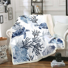 Plaid polaire à motif tortue hawaïenne – Thème océan blanc et bleu, 76 x 102 cm, compatible avec une décoration de plage ou sous-marine