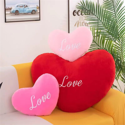 AuroraX heart-shaped red throw pillow, soft decorative 2