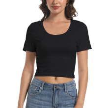T-shirts courts à col rond et manches courtes pour femmes, coupe ajustée
