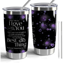 Cadeau de Saint-Valentin pour votre femme : Gobelet isotherme de 590 ml avec couvercle et paille, motif romantique « Je t’aime », compatible