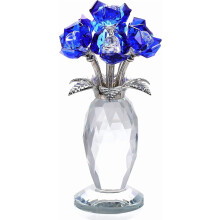 Crystal Blue Rose Bouquet Figurines Gifts for Women Flowers Valentine's Day Mother's Day Presents for Girlfriend Wife Partner Ornament for Home Decor
