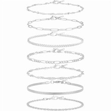 Silver-plated chain bracelet set for women 5-piece