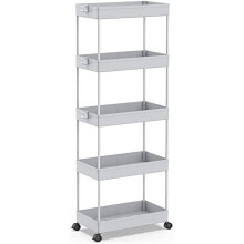 5-Tier Rolling Cart, Gray Bathroom & Kitchen Storage Organizer, Mobile Shelving Unit with Slide-Out Shelves, Compatible with Home Use
