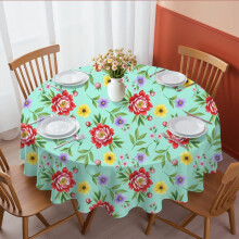 Pioneer Flower Floral Print Pattern Round Tablecloth 60 X 60 Inch, Wrinkle Resistant Wipeable Table Cloth for Kitchen Dining Picnic Patio Party