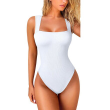Women's Bodysuits Sexy Ribbed Strappy Square Neck Sleeveless Tummy Control Tank Tops Bodysuits