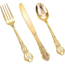 Gold Plastic Cutlery Set Heavy Duty 150 pcs