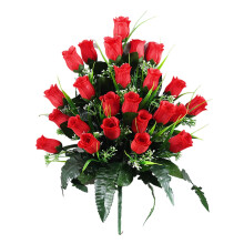 19" Weather-Resistant Silk Rose Bouquet for Cemetery, Headstones & Outdoor Memorials – Artificial Memorial Flowers