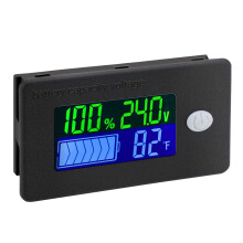 Volt Temp Meter, 10-100V 24V Voltage Battery Capacity Fahrenheit Temperature Monitor Power Percentage Indicator for Car Marine