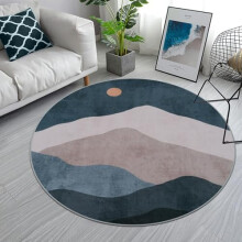 Abstract round area rug faux wool blue 4 ft