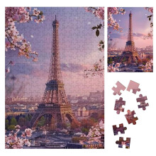 Cherry Blossoms Eiffel Tower Wooden Jigsaw Puzzle – 300PCS, Eco-Friendly, Challenging Adult Puzzle, Home/Desk Decor, Compatible with Standard Puzzle
