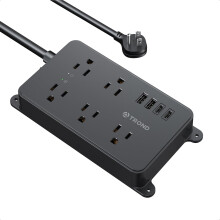 Power Strip Surge Protector with 5 Outlets, 2 USB-A & 2 USB-C, ETL Listed, Wall Mountable, Flat Plug, 5ft Cord, 1300J, 14AWG, Black