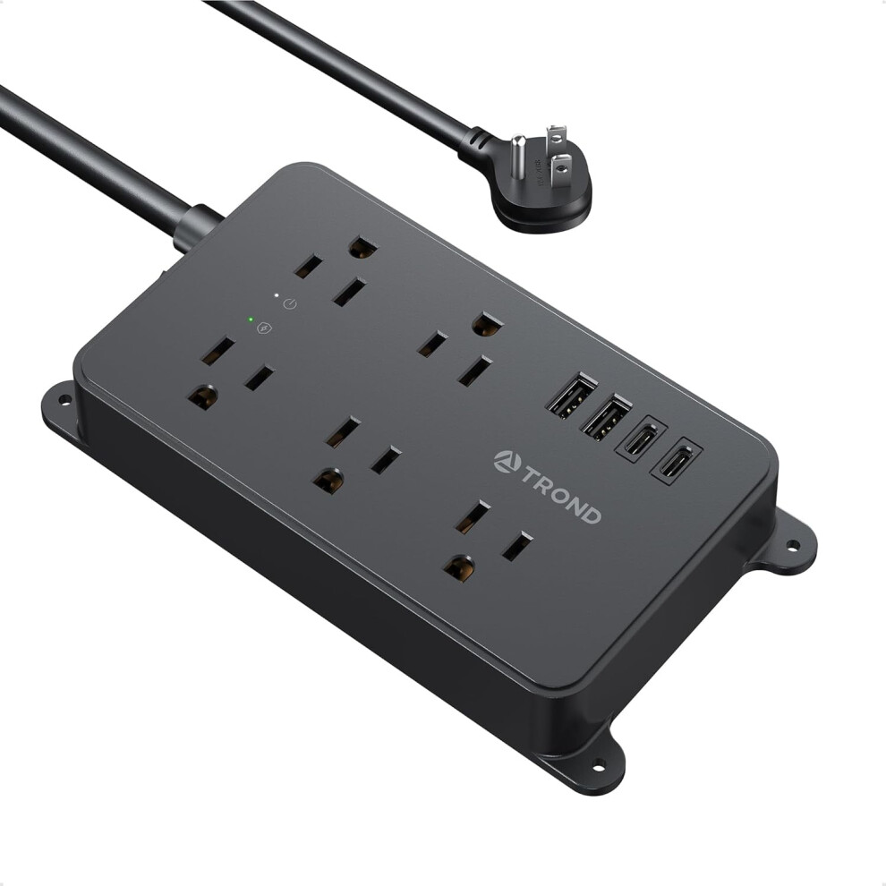 Power Strip Surge Protector With 5 Outlets, 2 Usb-A & 2 Usb-C, Etl Listed, Wall Mountable, Flat Plug, 5Ft Cord, 1300J, 14Awg, Black 9180479221098