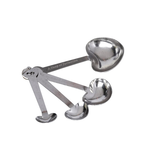 Hjerteformede måleskeer – sølvmetal, 4 dele 2