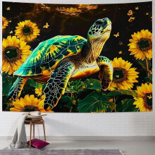 Sunflower Wall Blanket Tapestries Sea Turtle with Yellow Sunflowers Printed Tapestry Floral Wall Hanging for Bedroom Soft Wall Art Hanging 40x30inch