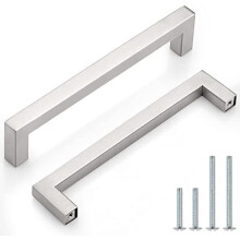 Lot de 10 poignées carrées pour meubles de cuisine, finition nickel brossé, entraxe de 16 cm (6-3/10 po), en acier inoxydable.