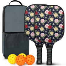Floral Fiberglass Pickleball Paddles Set with 2 Balls & Bag, Compatible with Indoor/Outdoor Play