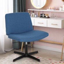Criss Cross Chair, Armless Vanity Chair Cross Legged Office Chair, Adjustable Wide Swivel Desk Chair for Home Office No Wheels, Blue