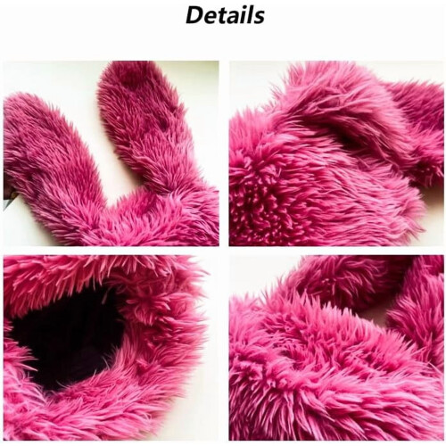 Plüschmütze mit Hasenohren aus Polyester, Schwarz, Grau, Rosa 2