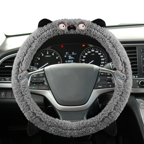 Plush Steering Wheel Cover Gray 1 Piece 1