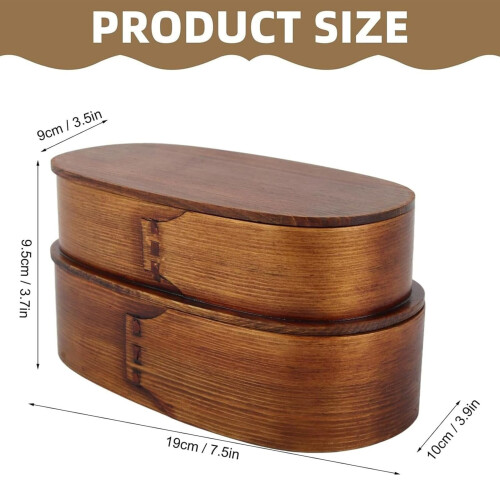 Japanese Wooden Bento Box – Double Layer, 1000ml, Oval 1