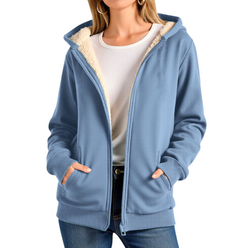 Γυναικείο παλτό fleece χειμώνα ζεστό casual μακρυμάνικο μπλουζάκι με κουκούλα και 1