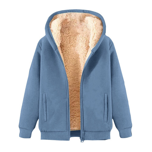 Γυναικείο παλτό fleece χειμώνα ζεστό casual μακρυμάνικο μπλουζάκι με κουκούλα και 2