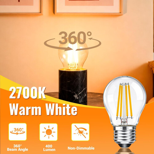Bec Edison G45LED 4W E26 2700K Alb cald, pachet de 2 2
