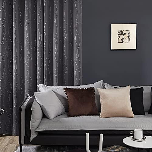 Grey Blackout Curtains with Silver Wave Dots Print, 52x45 2
