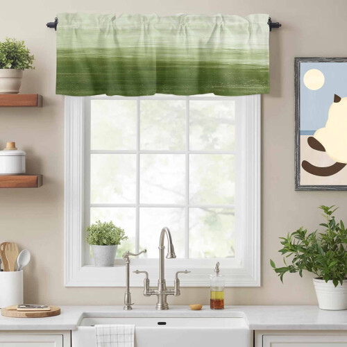 Abstract Gradient Stripe Valance 54x18in Green White 1