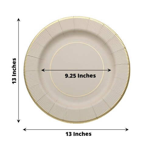 25Taupe13" Στρογγυλά χάρτινα πιάτα μιας χρήσης με μεταλλικό περίγραμμα και σκεύη για 1