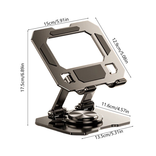 Foldable Rotating Metal Stand for Phones & Tablets – Adjustable, Durable, Portable, Black; compatible with iPhone, iPad, Android 1