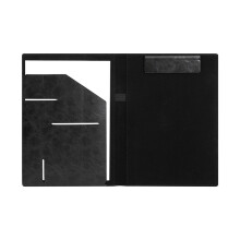 Professional Padfolio with Clipboard, Faux Leather Resume Folder, A4/Legal Writing Pad Holder & Document Organizer, Black