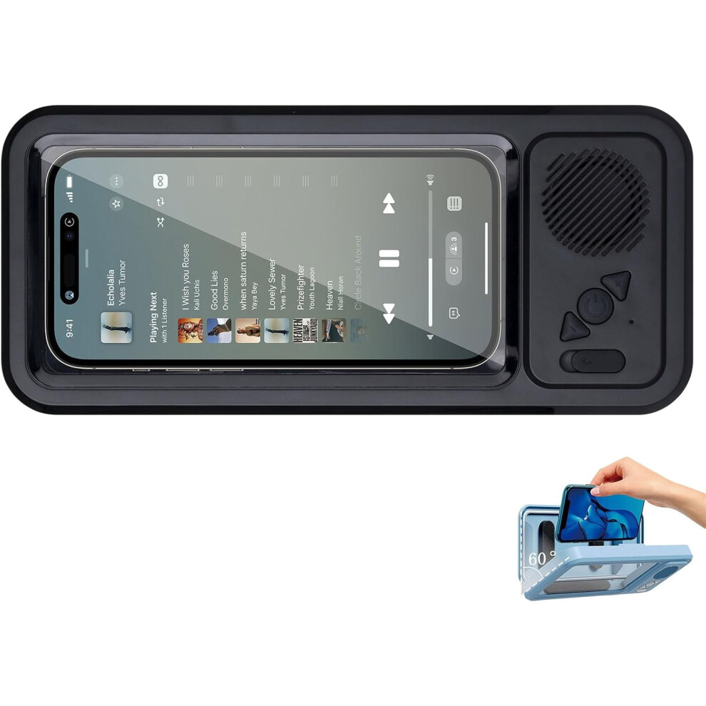 Upgraded Waterproof Speaker Phone Holder, Ipx4 Fog-Resistant, 360 Rotatable, Fits All Smartphones, Wall Mount Â Black 9028731380803