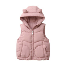 Kids Solid Color Hooded Vest Lined Sleeveless Warm Fall Winter Casual Comfortable Everyday Outerwear Coat for Boys and Girls 3-11 Years(Pink,1 Years)
