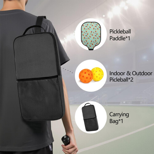 Σετ κουπιών Pickleball με κουπιά από fiberglass σε σχέδια λουλουδιών, 2 μπάλες και τσάντα – 1