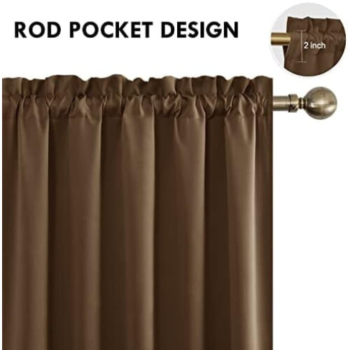 Conjunto de cortinas blackout marrons com isolamento térmico de 60x84 polegadas. 2